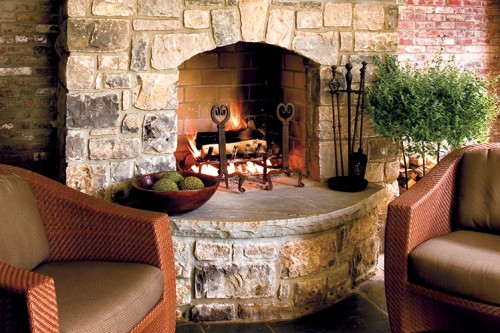 Outdoor fireplace on a patio