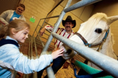 A Capshaw Elementary student pets a horse as part of Farm Day in Cookeville, TN.