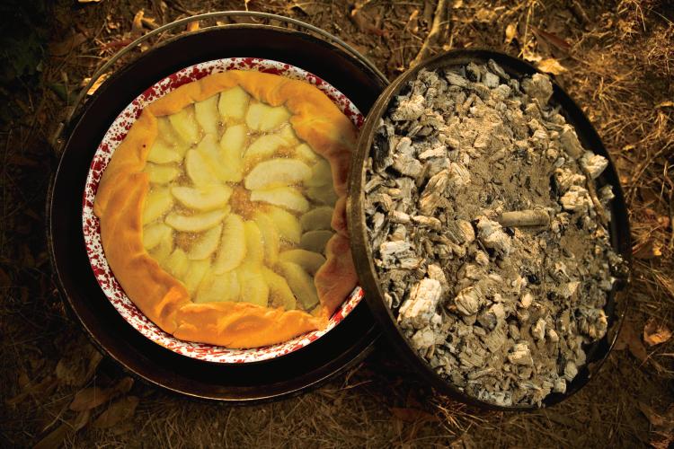 A Crescent Apple Tart cooked in a Dutch oven