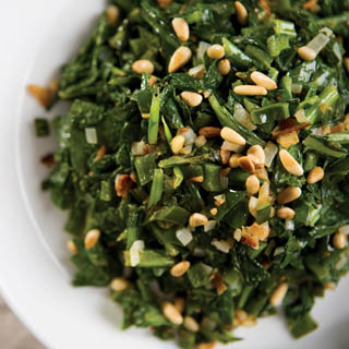 Turnip Greens with Pine Nuts and Spicy Peppers Recipe