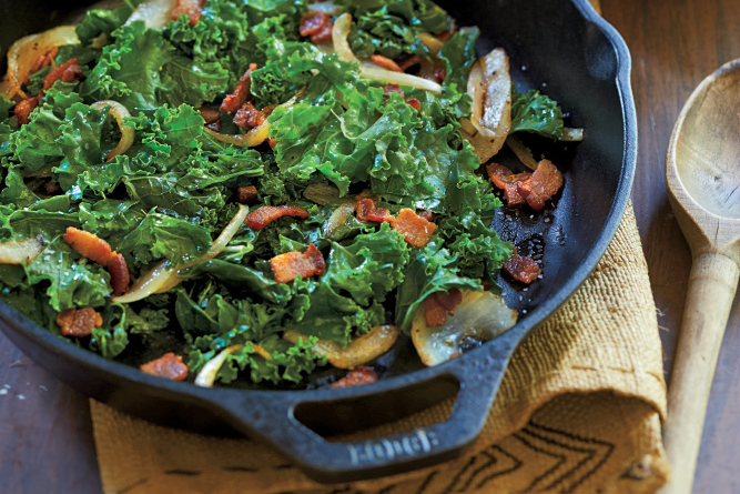 Braised Kale with Bacon and Onion