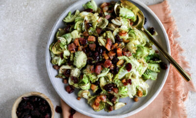Warm Brussels Sprouts Salad with Pancetta and Cranberries
