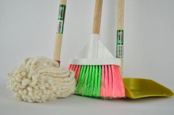 spring cleaning; mop and broom