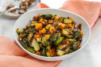 Roasted Brussels Sprouts with Butternut Squash and Pecans