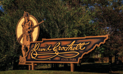 David Crockett State Park sign in Lawrenceburg, Tennessee