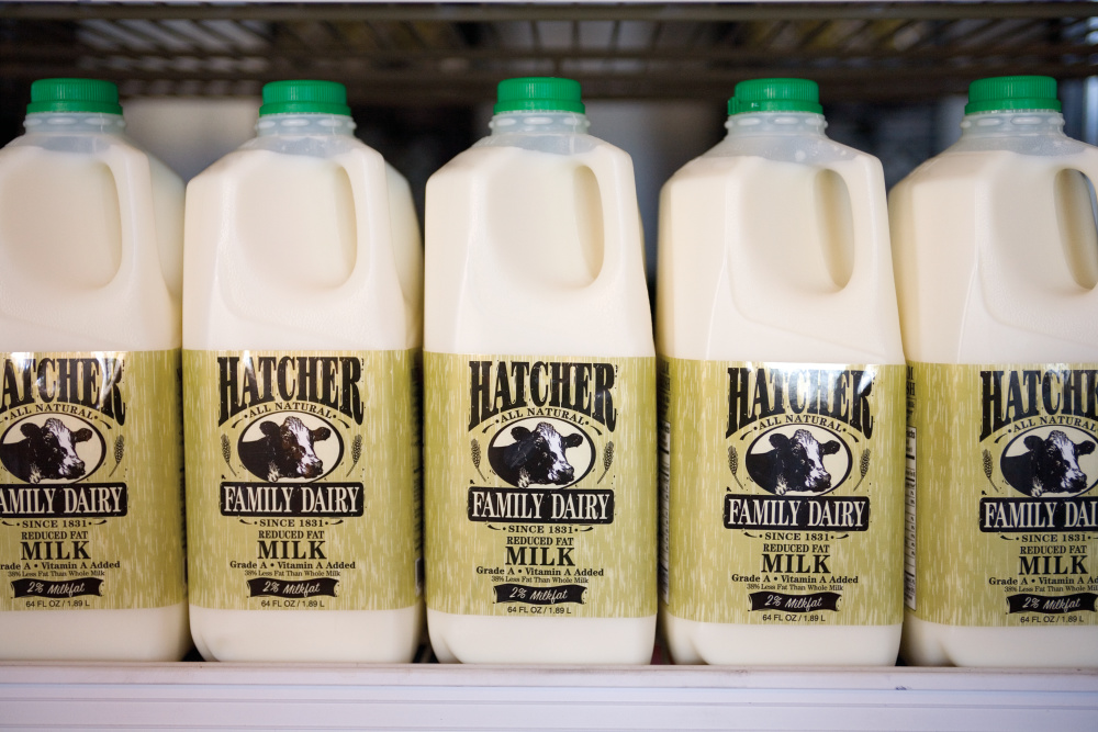 Milk bottles at Hatcher Family Dairy