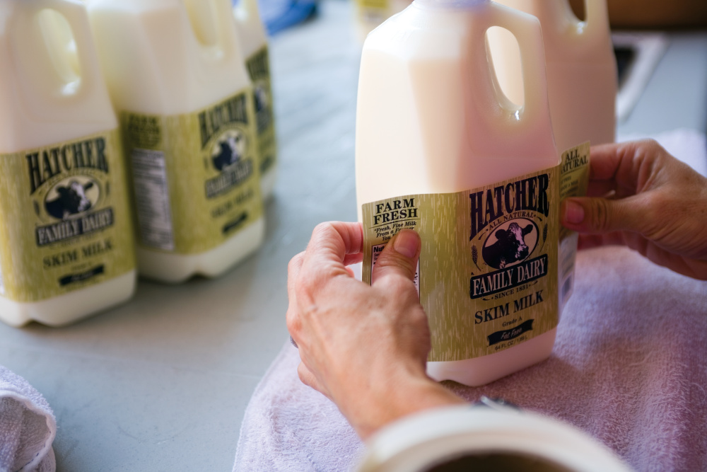 Milk bottles at Hatcher Family Dairy
